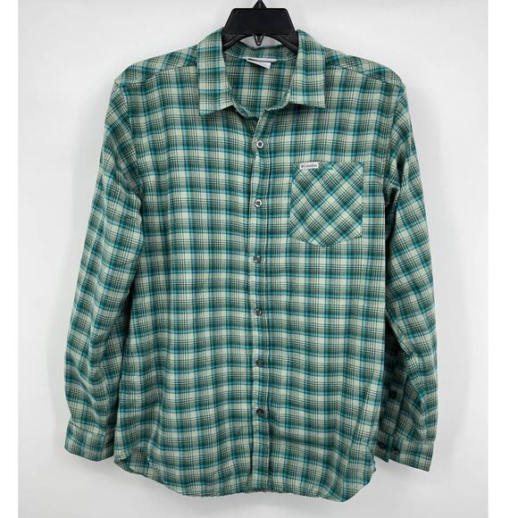 Columbia Mens Green Plaid Long Sleeve Omni Shade Button-Down Shirt NEW Medium